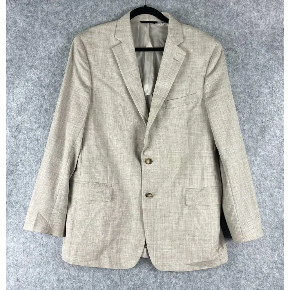 Brooks Brothers‎ Regent Fit Blazer Sport Coat Mens 42R Beige Wool Ramie 2 Button